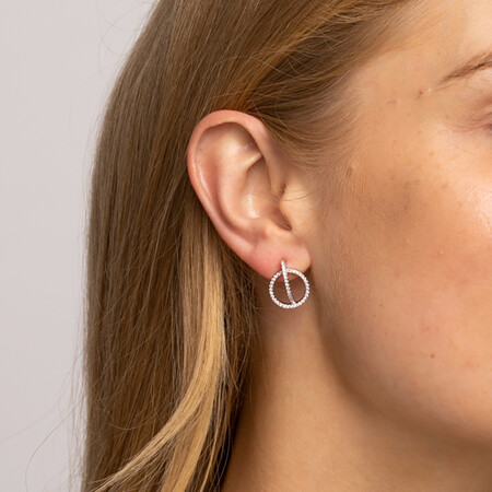 Circle Bar Earrings with White Cubic Zirconia in Sterling Silver Circle Bar Earrings with White Cubic Zirconia in Sterling Silver