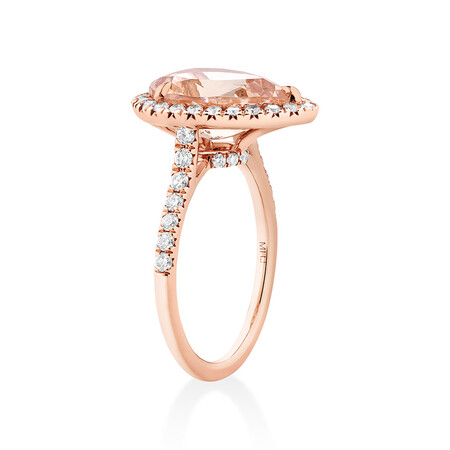 Pear Halo Ring with Morganite & .62 Carat TW of Diamonds in 14kt Rose Gold Pear Halo Ring with Morganite & .62 Carat TW of Diamonds in 14kt Rose Gold