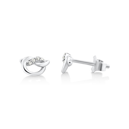 Mini Knot Stud Earrings with Diamonds in Sterling Silver Mini Knot Stud Earrings with Diamonds in Sterling Silver