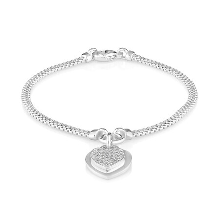 19cm (7.5") Double Heart Bracelet With Cubic Zirconia in Sterling Silver 19cm (7.5") Double Heart Bracelet With Cubic Zirconia in Sterling Silver