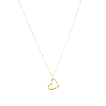 Heart Pendant with A Diamond in 10ct Yellow Gold