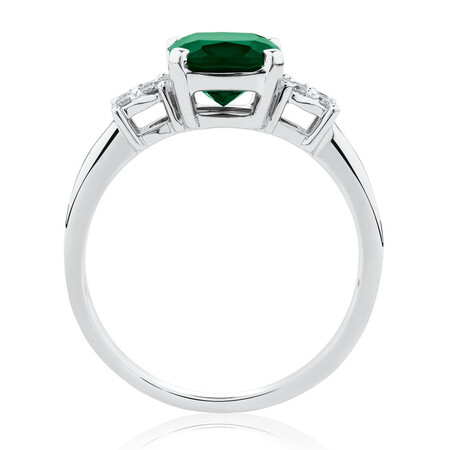 Ring with Diamonds & Created Emerald in 10ct White Gold Ring with Diamonds & Created Emerald in 10ct White Gold