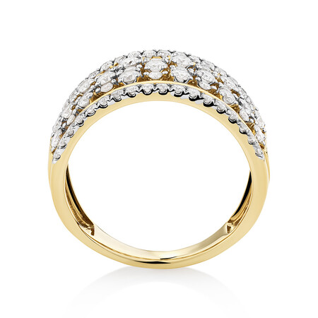 Multi Row Ring with 1 Carat TW of Diamonds in 10ct Yellow Gold Multi Row Ring with 1 Carat TW of Diamonds in 10ct Yellow Gold