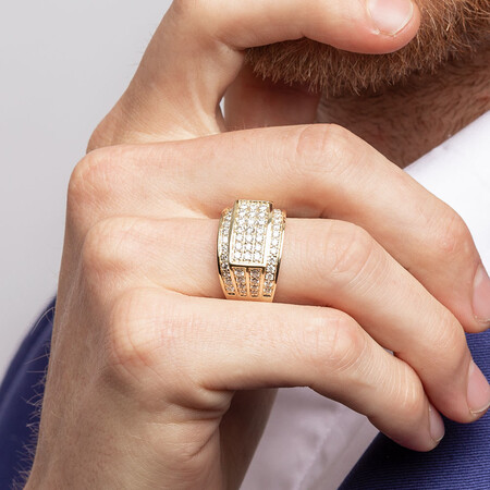 Men's Ring with 1.95 Carat TW of Diamonds in 10ct Yellow Gold Men's Ring with 1.95 Carat TW of Diamonds in 10ct Yellow Gold