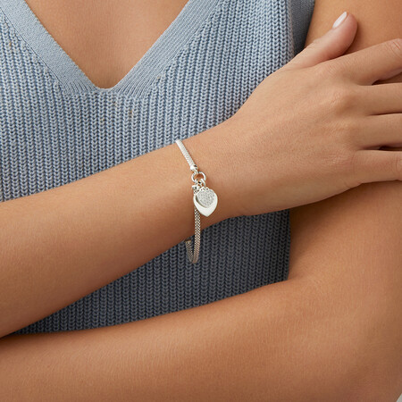 19cm (7.5") Double Heart Bracelet With Cubic Zirconia in Sterling Silver 19cm (7.5") Double Heart Bracelet With Cubic Zirconia in Sterling Silver