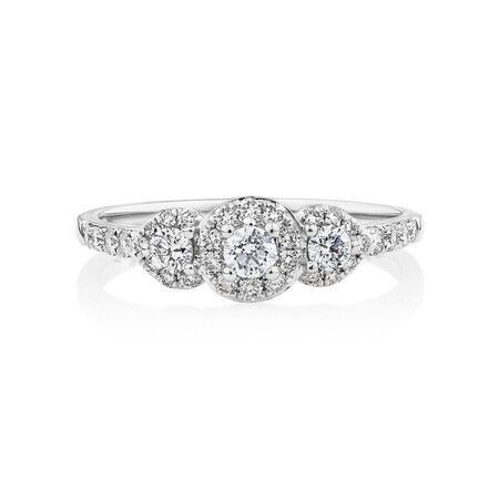 Evermore Three Stone Engagement Ring with 0.50 Carat TW of Diamonds in 10kt White Gold Evermore Three Stone Engagement Ring with 0.50 Carat TW of Diamonds in 10kt White Gold