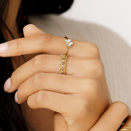 Flower Ring with 0.05 Carat TW of Diamonds in 10ct Yellow Gold Flower Ring with 0.05 Carat TW of Diamonds in 10ct Yellow Gold