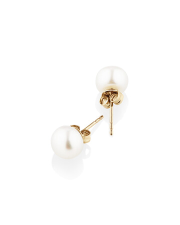 Stud Earrings with 7mm Button Cultured Freshwater Pearl in 10kt Yellow Gold Stud Earrings with 7mm Button Cultured Freshwater Pearl in 10kt Yellow Gold