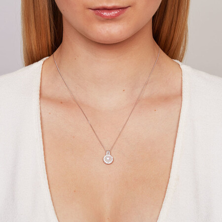 Pendant with a Cultured Freshwater Pearl & Created White Sapphires in Sterling Silver Pendant with a Cultured Freshwater Pearl & Created White Sapphires in Sterling Silver