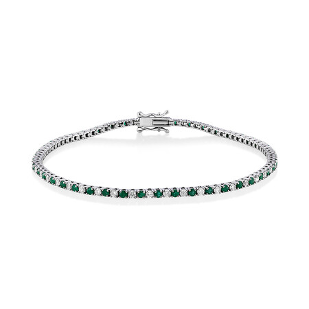 Tennis Bracelet with Emerald and 1 Carat TW of Diamonds in 10kt White Gold