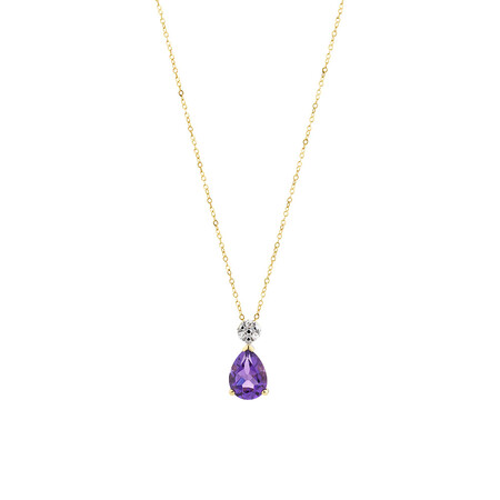 Pendant with Amethyst and Diamonds in 10ct Yellow & White Gold Pendant with Amethyst and Diamonds in 10ct Yellow & White Gold