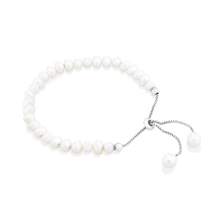 Adjustable Bracelet with Cultured Freshwater Pearls in Sterling Silver Adjustable Bracelet with Cultured Freshwater Pearls in Sterling Silver