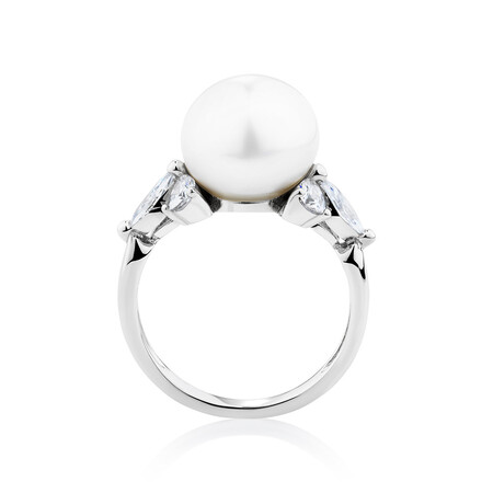 Ring with Cultured Freshwater Pearl & Cubic Zirconia in Sterling Silver Ring with Cultured Freshwater Pearl & Cubic Zirconia in Sterling Silver