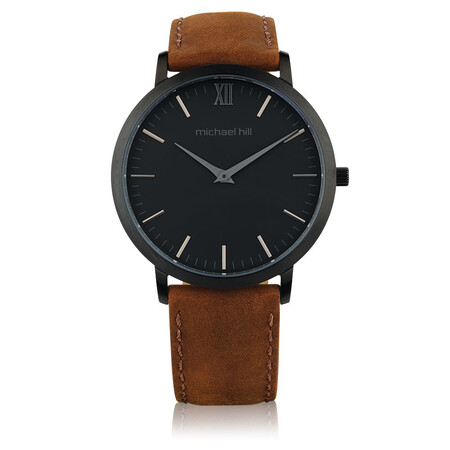 Men's Watch in Black PVD Plated Stainless Steel & Brown Leather Men's Watch in Black PVD Plated Stainless Steel & Brown Leather