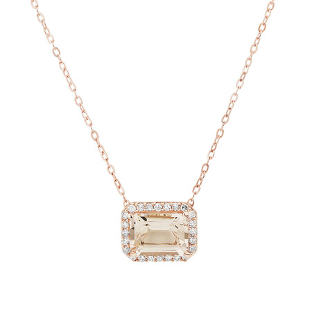 Halo Necklace with Morganite & 0.14 Carat TW of Diamonds in 10kt Rose Gold Halo Necklace with Morganite & 0.14 Carat TW of Diamonds in 10kt Rose Gold