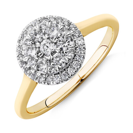 Round Cluster Halo Ring with 0.50ct TW of Diamonds in 10ct Yellow Gold Round Cluster Halo Ring with 0.50ct TW of Diamonds in 10ct Yellow Gold