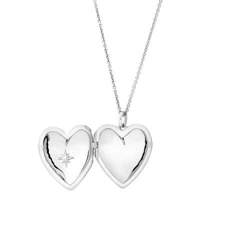 Heart Locket with Diamond in Sterling Silver Heart Locket with Diamond in Sterling Silver