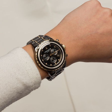 Unisex Chronograph Watch with 1/2 Carat TW of Diamonds in Black Ceramic & Gold Tone Stainless Steel Unisex Chronograph Watch with 1/2 Carat TW of Diamonds in Black Ceramic & Gold Tone Stainless Steel