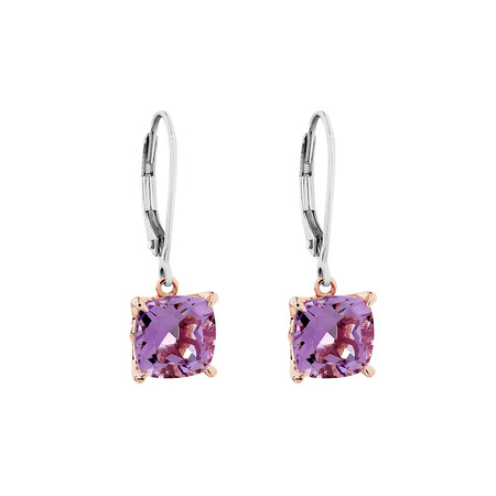 Earrings with Rose Amethyst in Sterling Silver & 10kt Rose Gold