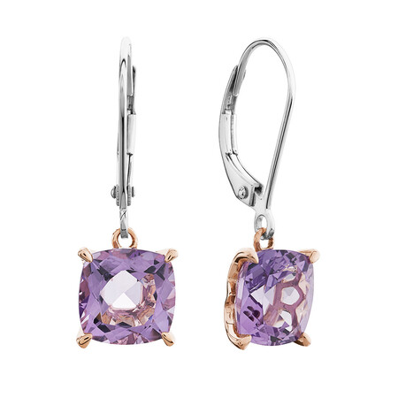 Earrings with Rose Amethyst in Sterling Silver & 10kt Rose Gold Earrings with Rose Amethyst in Sterling Silver & 10kt Rose Gold