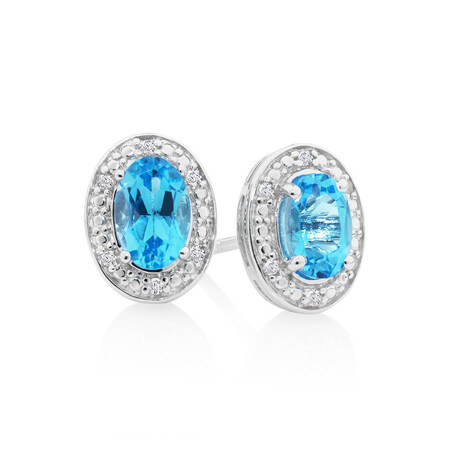 Halo Earrings with Topaz and 0.04 Carat TW of Diamonds in Sterling Silver Halo Earrings with Topaz and 0.04 Carat TW of Diamonds in Sterling Silver