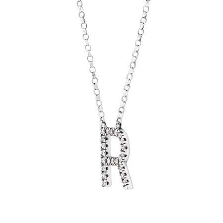 R Initial Necklace with 0.10 Carat TW of Diamonds in 10kt White Gold R Initial Necklace with 0.10 Carat TW of Diamonds in 10kt White Gold