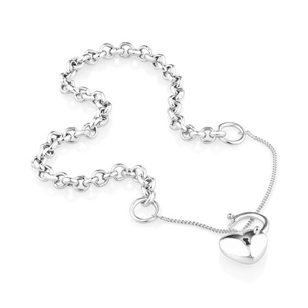 19cm (7.5") Heart Padlock Belcher Bracelet in Sterling Silver 19cm (7.5") Heart Padlock Belcher Bracelet in Sterling Silver