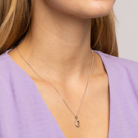 Halo Pendant with Citrine and 0.04 TW of Diamonds in Sterling Silver Halo Pendant with Citrine and 0.04 TW of Diamonds in Sterling Silver