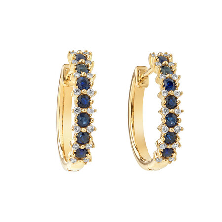 Huggie Earrings with Sapphire & 0.15 Carat TW of Diamonds in 10kt Yellow Gold