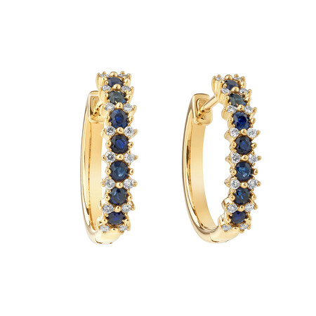 Huggie Earrings with Sapphire & 0.15 Carat TW of Diamonds in 10kt Yellow Gold Huggie Earrings with Sapphire & 0.15 Carat TW of Diamonds in 10kt Yellow Gold