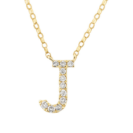 "J" Initial Necklace with 0.10 Carat TW of Diamonds in 10ct Yellow Gold "J" Initial Necklace with 0.10 Carat TW of Diamonds in 10ct Yellow Gold