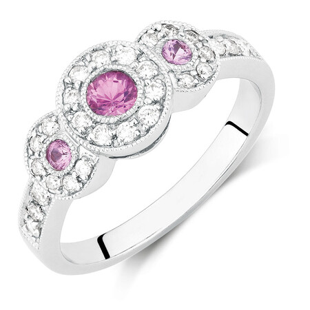 Ring with Pink Sapphire & 1/4 Carat TW of Diamonds in 10ct White Gold Ring with Pink Sapphire & 1/4 Carat TW of Diamonds in 10ct White Gold