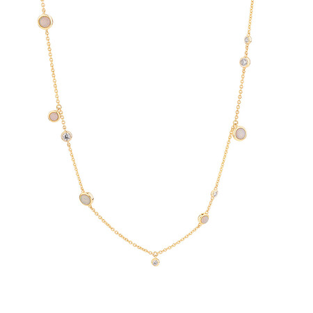 Necklace with Opal & 0.15 Carat TW of Diamonds in 10kt Yellow Gold Necklace with Opal & 0.15 Carat TW of Diamonds in 10kt Yellow Gold