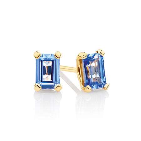 Stud Earrings with Created Light Blue Sapphire in 10ct Yellow Gold Stud Earrings with Created Light Blue Sapphire in 10ct Yellow Gold