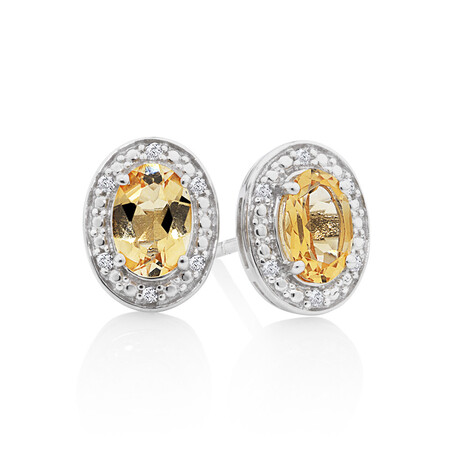 Halo Earrings with Citrine and 0.04 Carat TW of Diamonds in Sterling Silver Halo Earrings with Citrine and 0.04 Carat TW of Diamonds in Sterling Silver