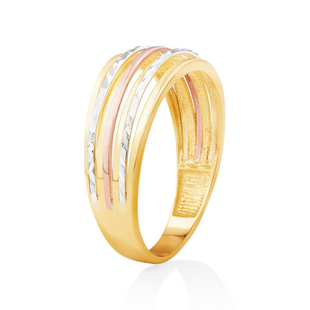 Patterned Tri-Tone Ring in 10kt Yellow, White & Rose Gold Patterned Tri-Tone Ring in 10kt Yellow, White & Rose Gold