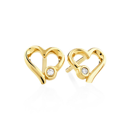Heart Stud Earrings with Diamonds in 10ct Yellow Gold Heart Stud Earrings with Diamonds in 10ct Yellow Gold