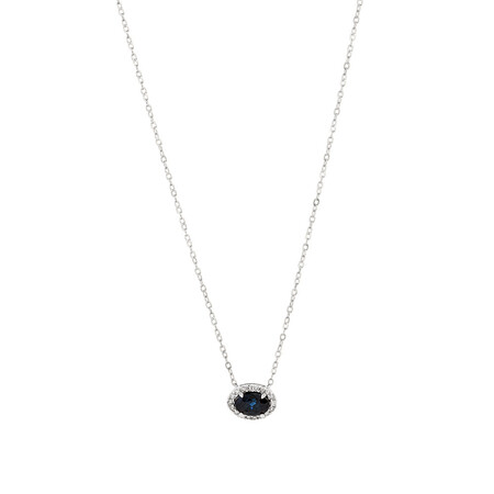 Halo Necklace with Sapphire & Diamonds in 10kt White Gold Halo Necklace with Sapphire & Diamonds in 10kt White Gold