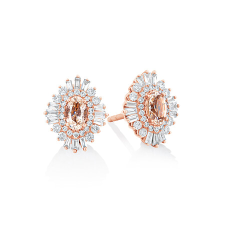 Ballerina Stud Earrings with Morganite & 0.50 Carat TW Of Diamonds in 10kt Rose Gold Ballerina Stud Earrings with Morganite & 0.50 Carat TW Of Diamonds in 10kt Rose Gold