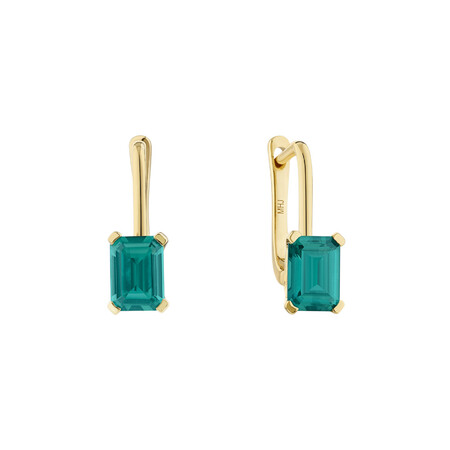 Drop Earrings with Laboratory Created Emerald in 10kt Yellow Gold Drop Earrings with Laboratory Created Emerald in 10kt Yellow Gold