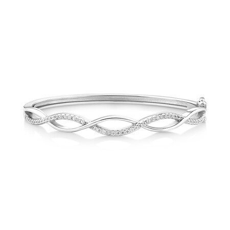 62mm Swirl Bangle with Cubic Zirconia in Sterling Silver