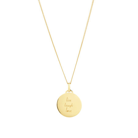 Live, Laugh, Love' Disc Pendant in 10ct Yellow Gold Live, Laugh, Love' Disc Pendant in 10ct Yellow Gold