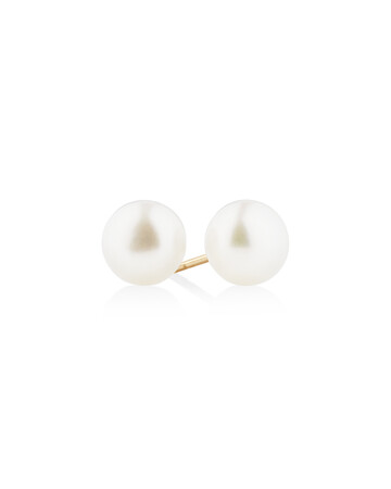 Stud Earrings with 7mm Button Cultured Freshwater Pearl in 10kt Yellow Gold Stud Earrings with 7mm Button Cultured Freshwater Pearl in 10kt Yellow Gold