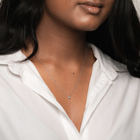 Round Pendant Necklace with Diamonds in Sterling Silver Round Pendant Necklace with Diamonds in Sterling Silver