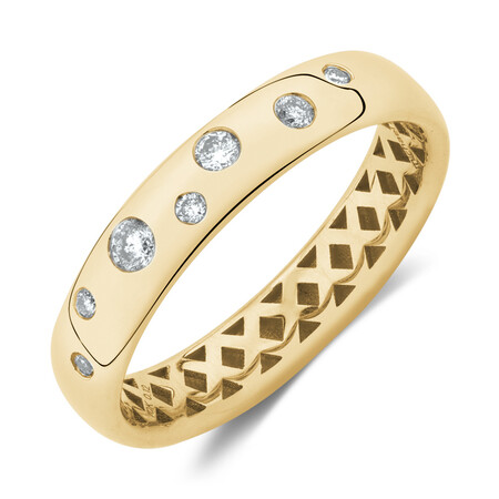 Hammer Set Ring with Diamonds in 10ct Yellow Gold