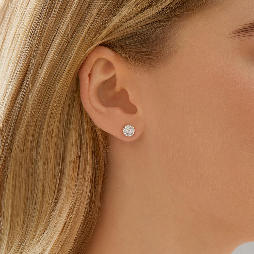 Round Stud Earrings with Luxe Cubic Zirconia in Sterling Silver