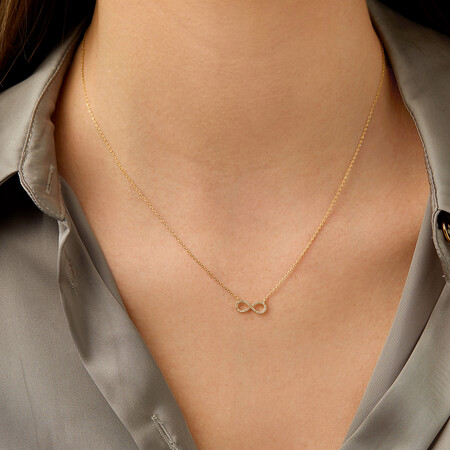 Infinity Necklace with Diamonds in 10ct Yellow Gold Infinity Necklace with Diamonds in 10ct Yellow Gold