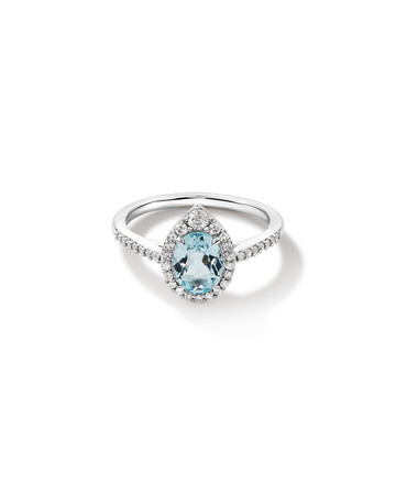 Halo Ring with Aquamarine & 0.29 Carat TW of Diamonds in 10kt White Gold Halo Ring with Aquamarine & 0.29 Carat TW of Diamonds in 10kt White Gold