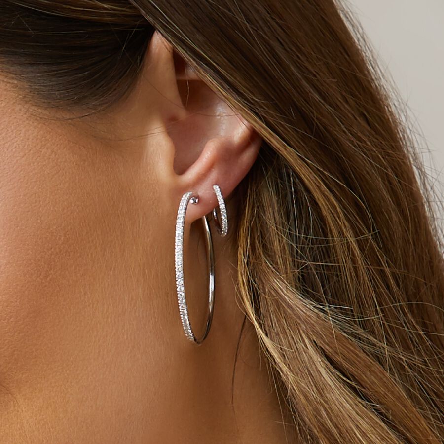 Pave Hoop Earrings with 0.15 Carat TW Diamonds in 10ct White Gold