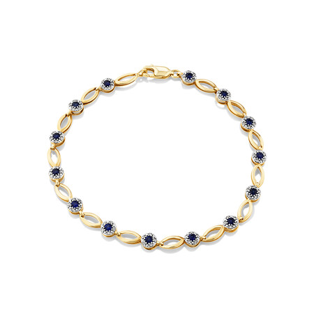 Bracelet with Laboratory Created Sapphire & 0.25 Carat TW of Natural Diamonds in 10kt Yellow Gold
